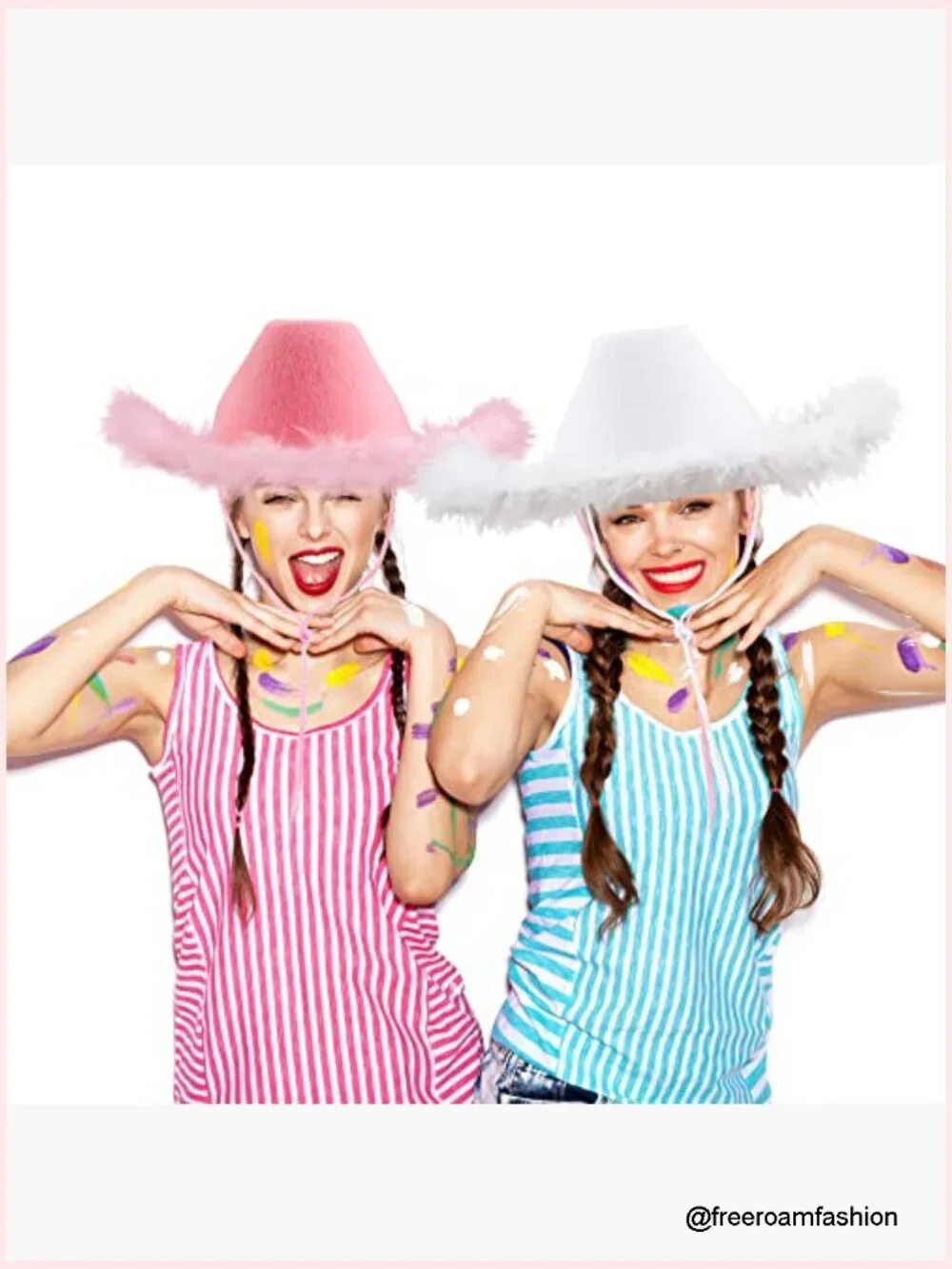 4 Pack Cowgirl Hats with Feathers Adjustable Drawstring for Party Costume
